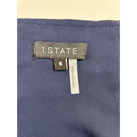 1.State Women Small Blue Floral Chiffon Blouse Top L/S Tie Waist V-neck Career - Picture 5 of 10